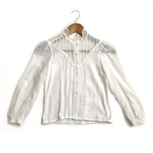 Gunne Sax White Lace Yoke Long Sleeve Blouse
